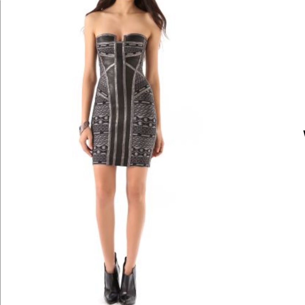 Herve Leger Strapless Leather Dress